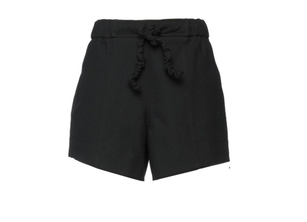 $295 Ganni Women's Black Mid-Rise Suiting Tie-Waist Shorts Size DE 38 US 6